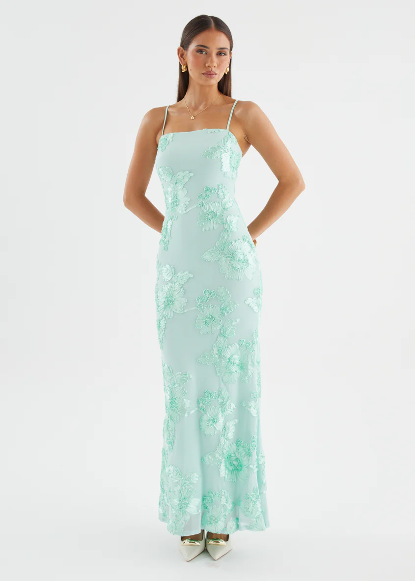 Tesina Mesh Maxi Dress - Mint Embroidered - Image 7