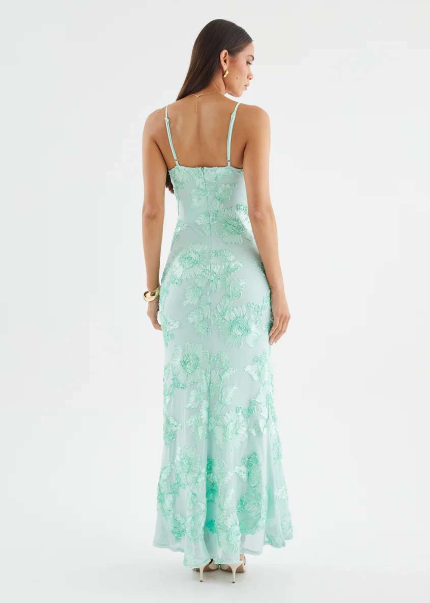Tesina Mesh Maxi Dress - Mint Embroidered - Image 9