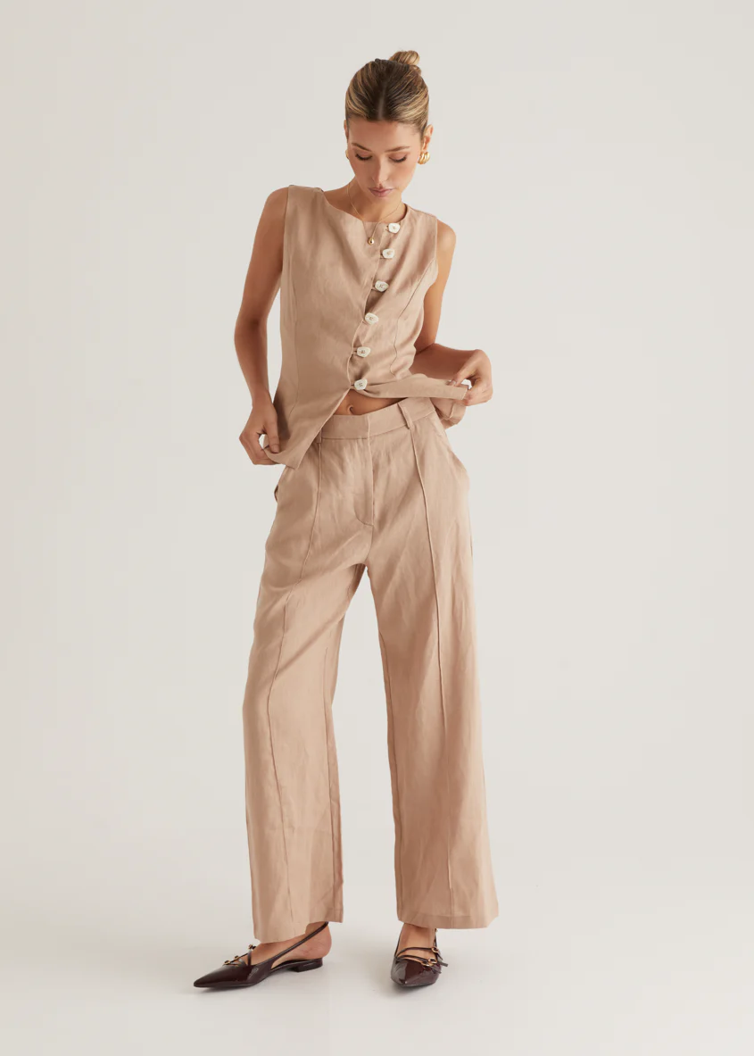 Thalia Linen Pants - Taupe - Image 10