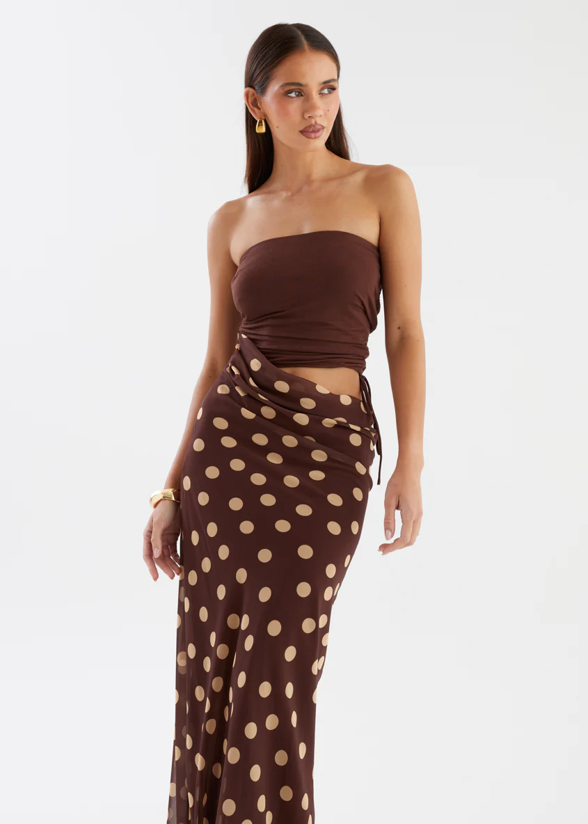 Tissy Strapless Maxi Dress - Chocolate Polka - Image 5