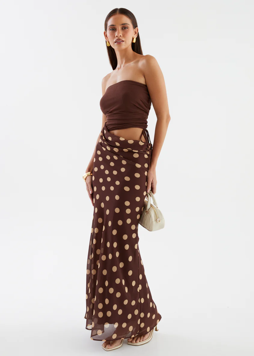 Tissy Strapless Maxi Dress - Chocolate Polka - Image 7
