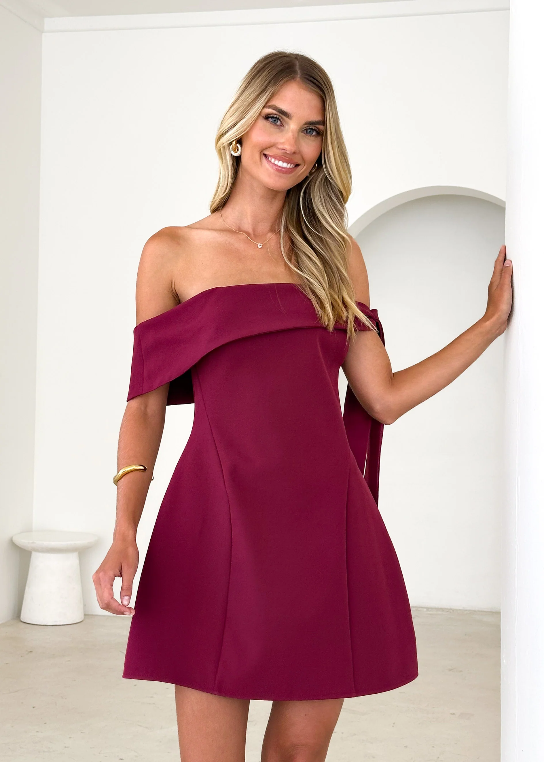 Totem Off Shoulder Dress - Wine - Image 4