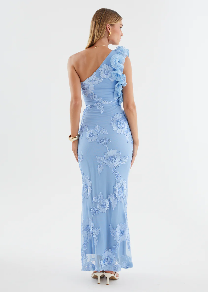 Trilby One Shoulder Mesh Maxi Dress - Blue Floral - Image 7