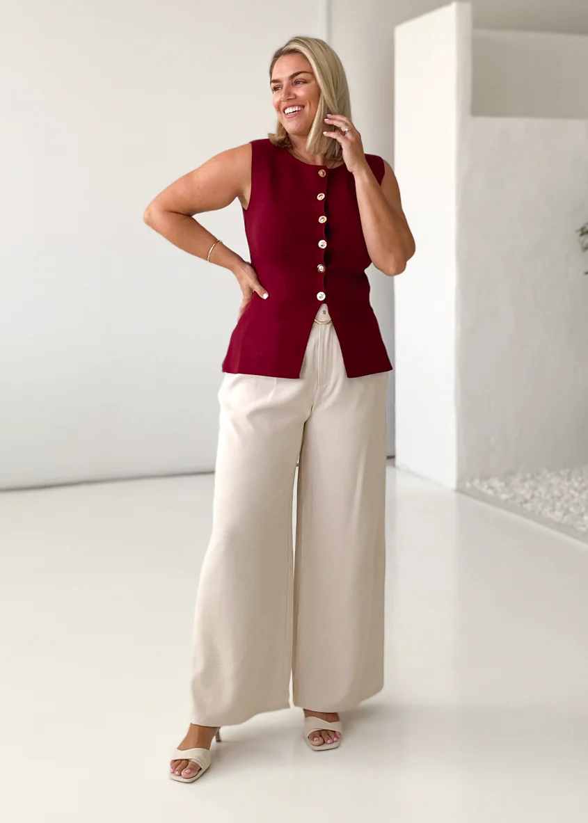 Tristy Knit Vest - Merlot - Image 2