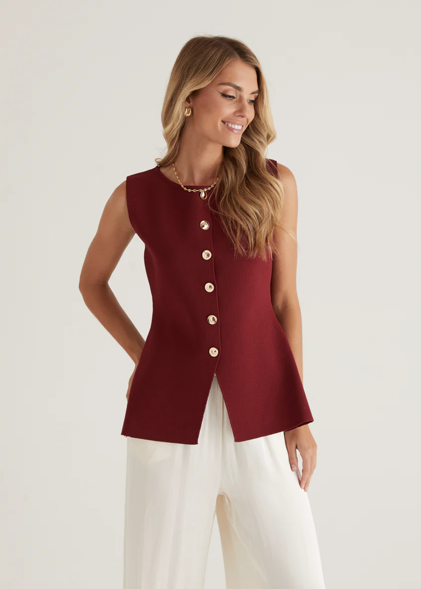Tristy Knit Vest - Merlot - Image 7