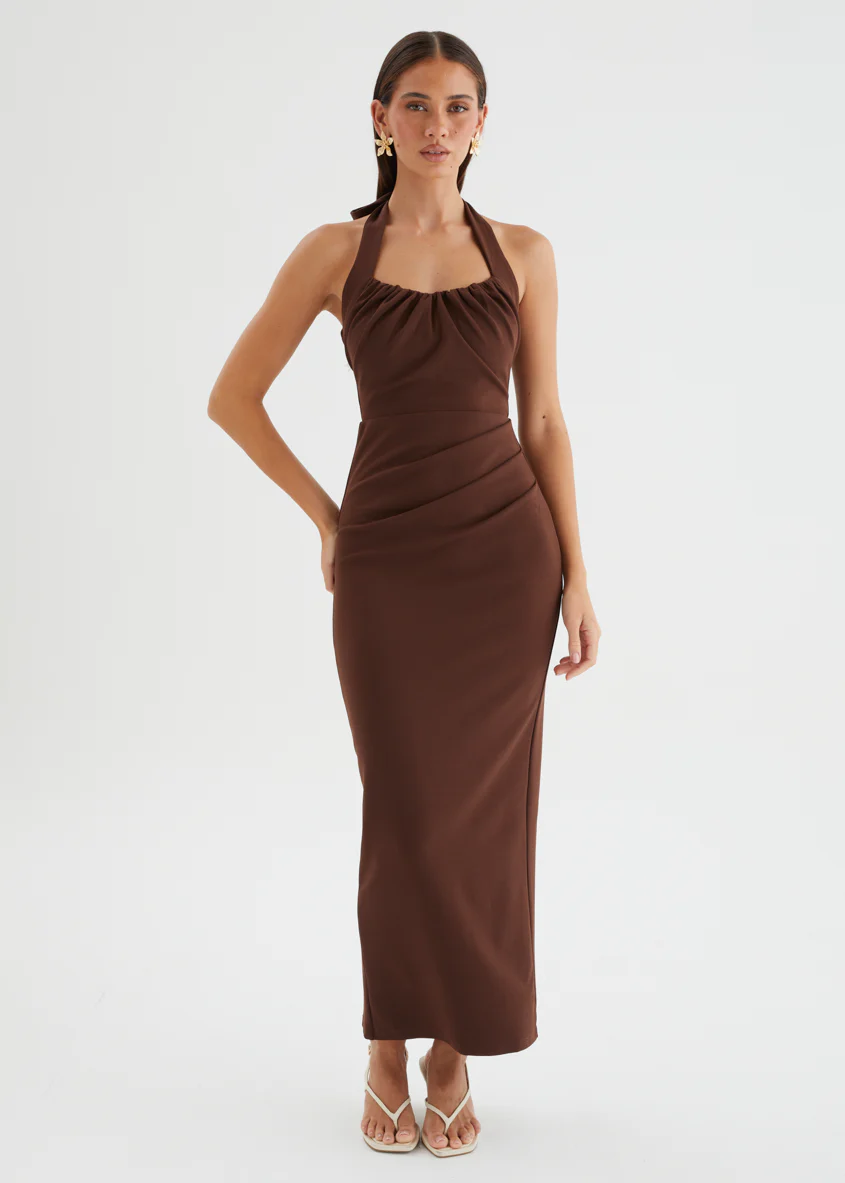 Vickie Halter Maxi Dress - Chocolate - Image 6