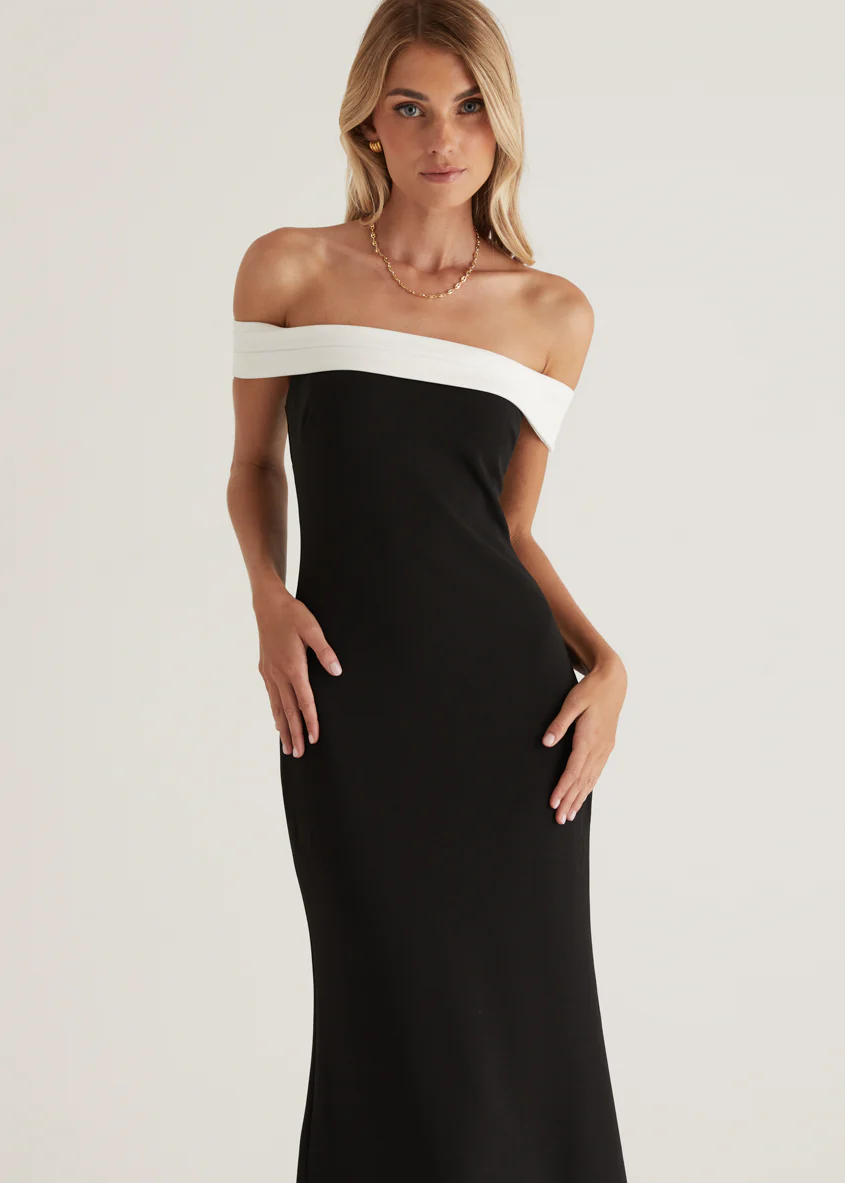 Violet Off Shoulder Maxi Dress - Black - Image 3