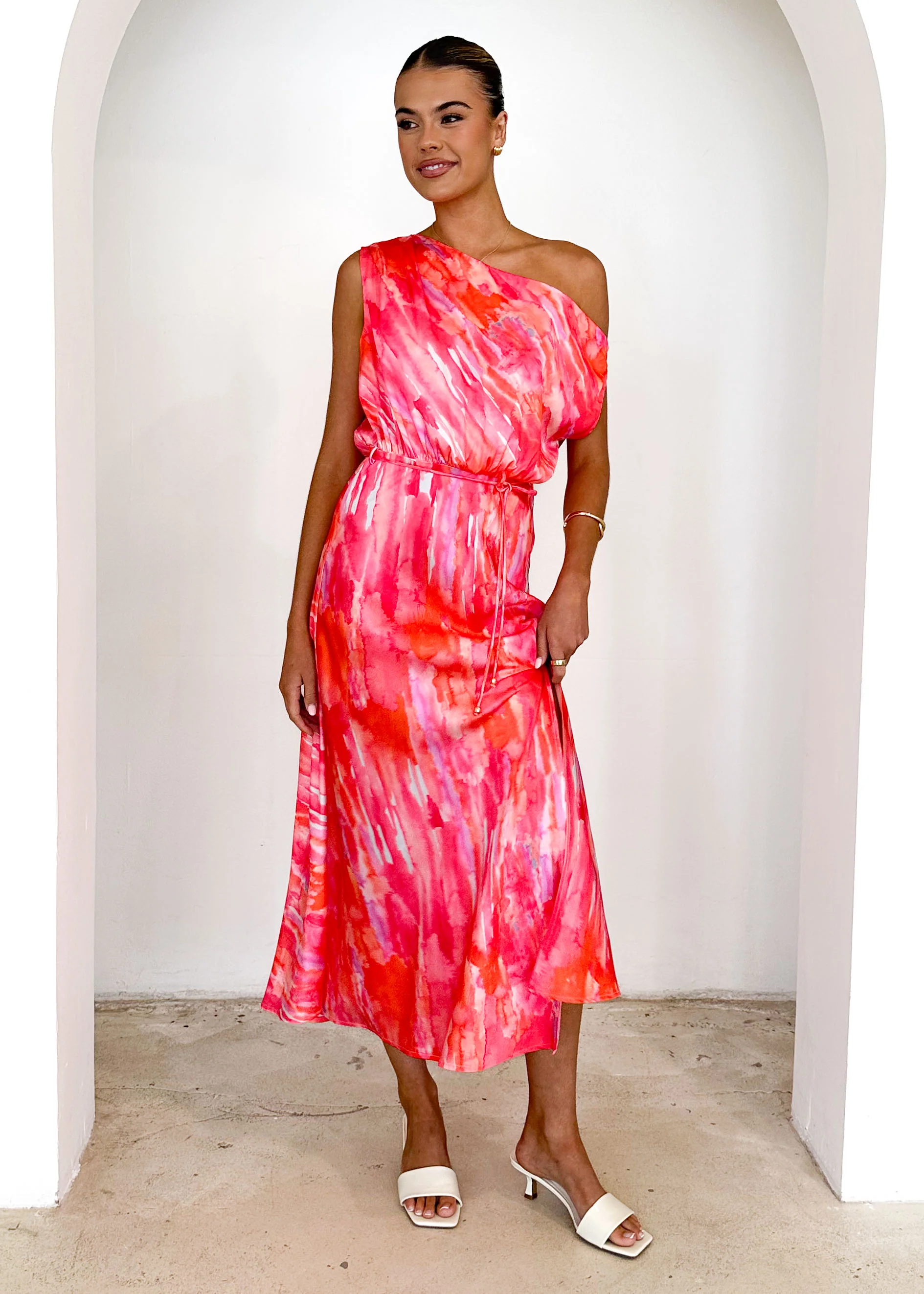 Vivian One Shoulder Maxi Dress - Pink Splash - Image 3