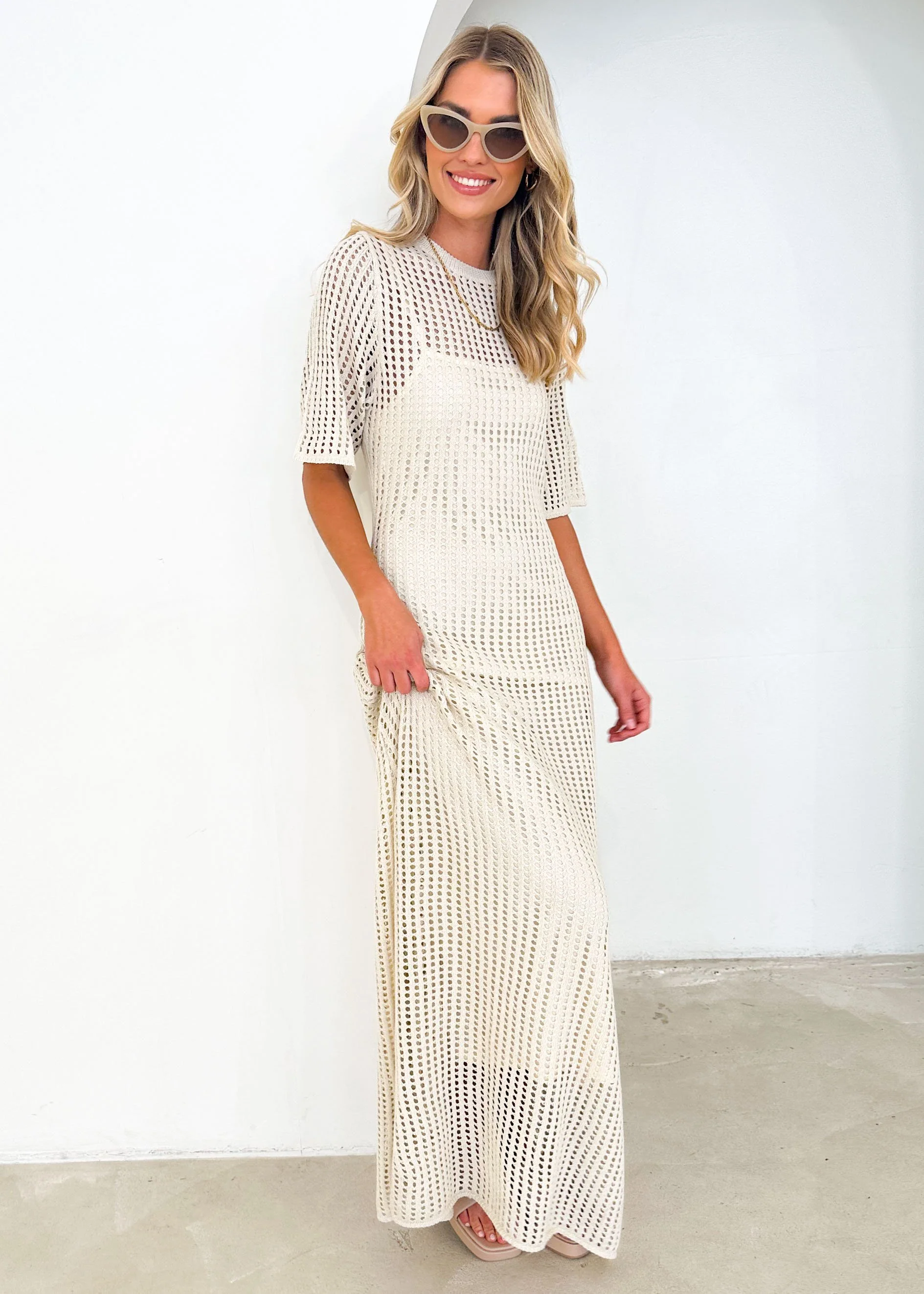 Vivvy Crochet Maxi Dress - Cream - Image 15