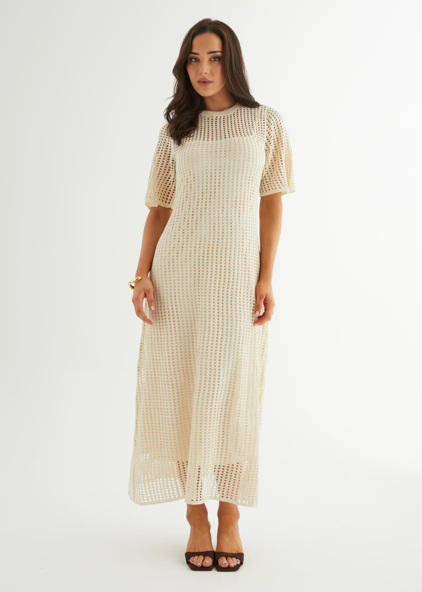 Vivvy Crochet Maxi Dress - Cream - Image 5