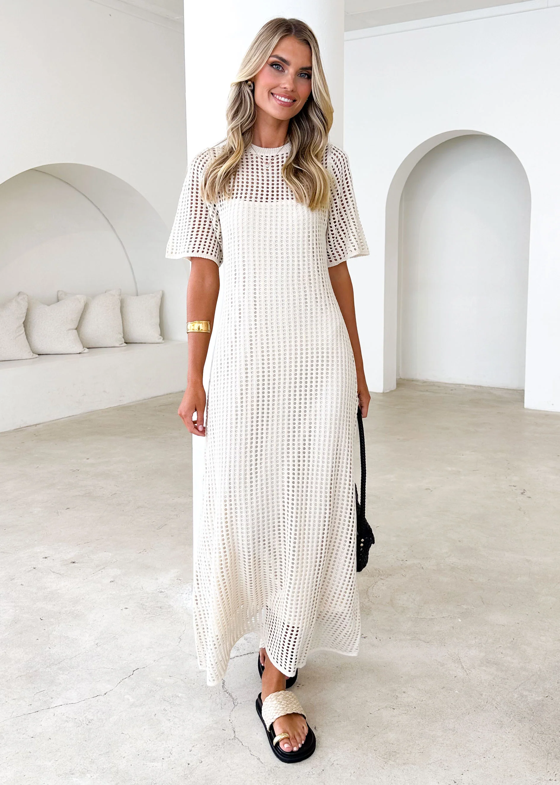 Vivvy Crochet Maxi Dress - Cream - Image 9