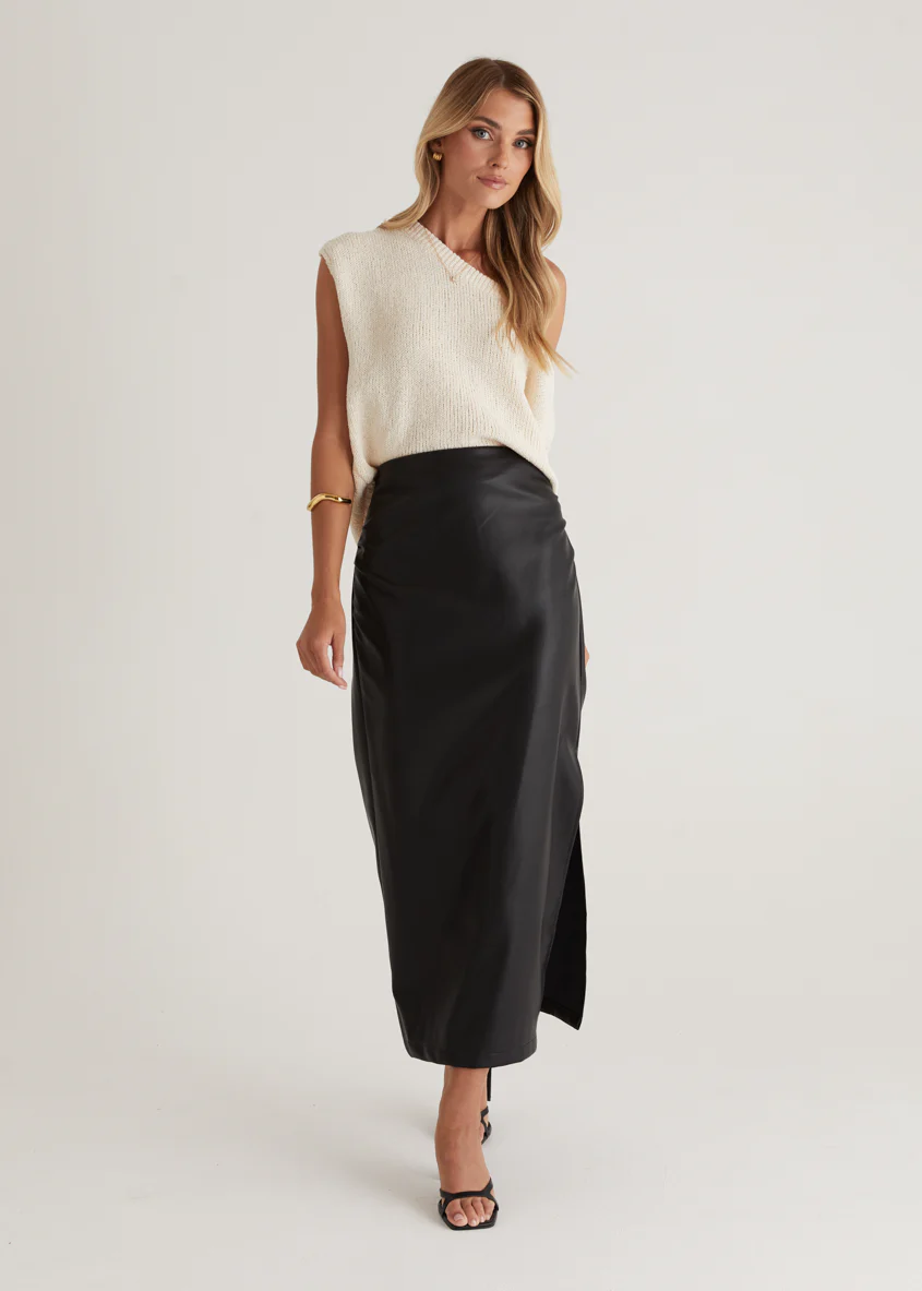 Whisky PU Midi Skirt - Black - Image 9