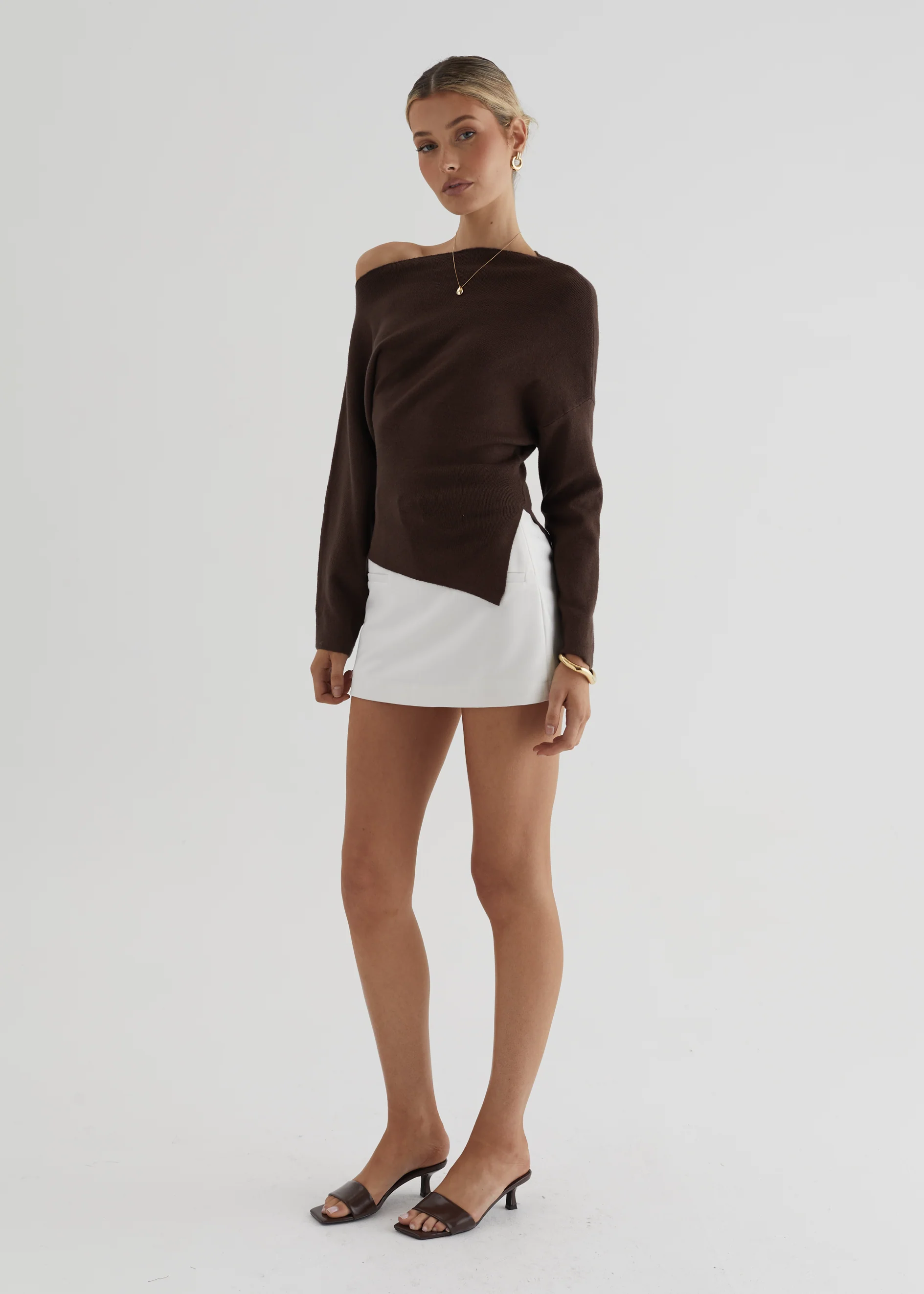 Willowly One Shoulder Knit Top - Chocolate - Image 8