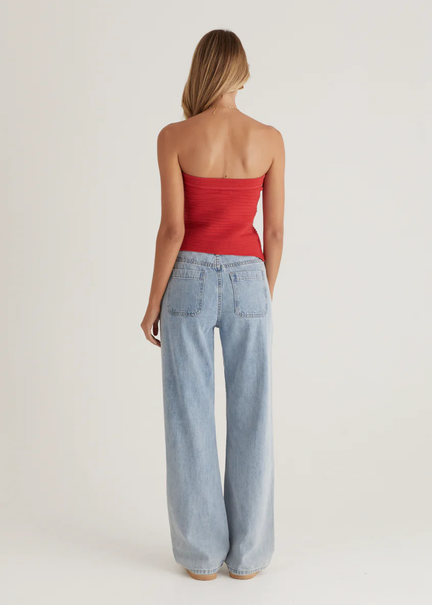 Winnie Strapless Knit Crop - Red - Image 7