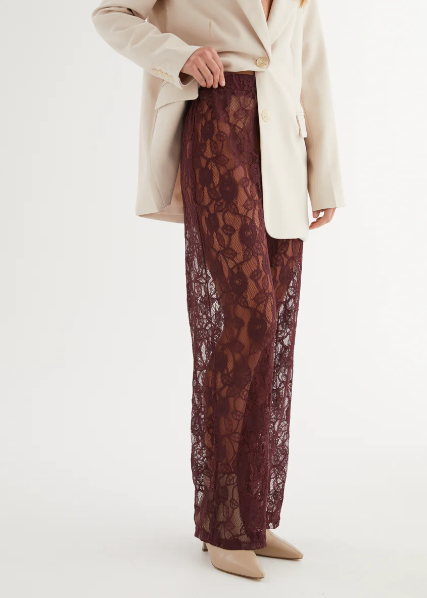 Wynter Lace Pants - Burgundy - Image 5