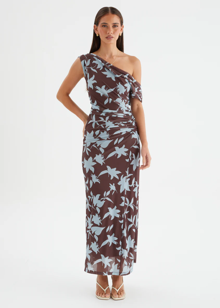 Xali Drop Shoulder Mesh Maxi Dress - Choc Blue Leaf - Image 5