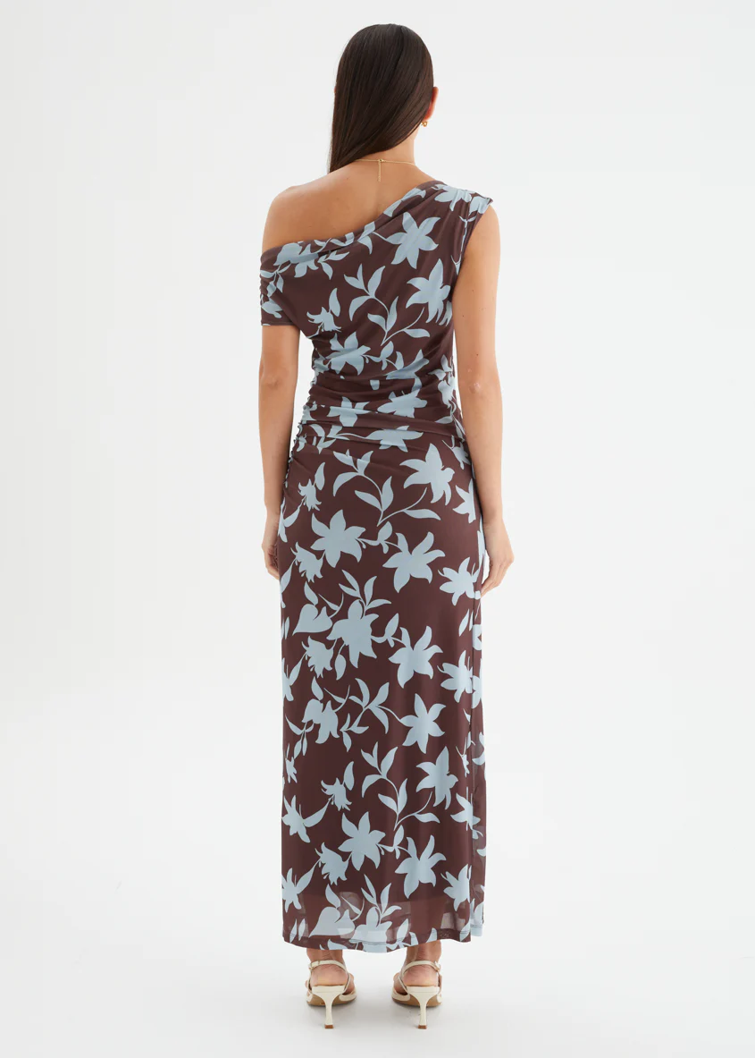 Xali Drop Shoulder Mesh Maxi Dress - Choc Blue Leaf - Image 7