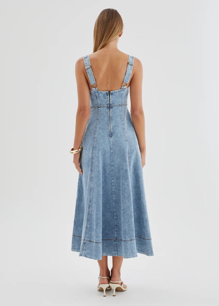 Yasmin Denim Midi Dress - Washed Blue - Image 8