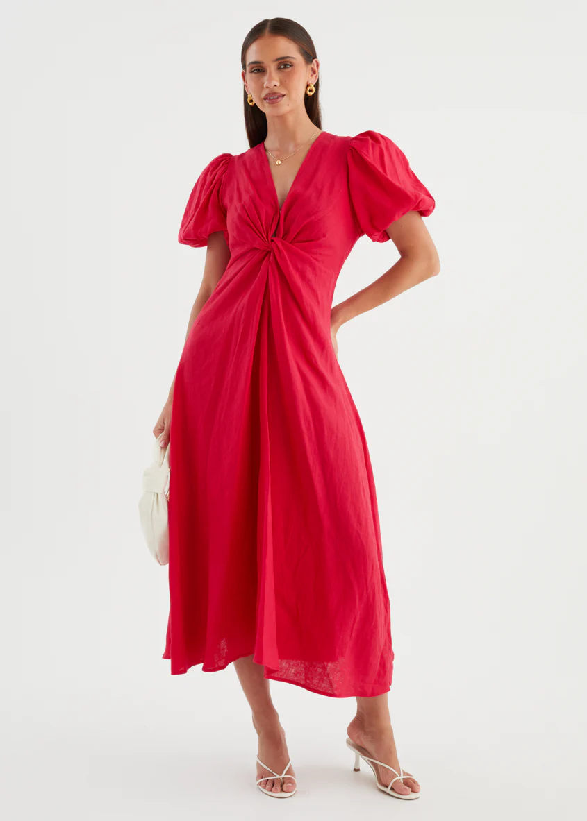 Yilkia Linen Midi Dress - Raspberry - Image 4