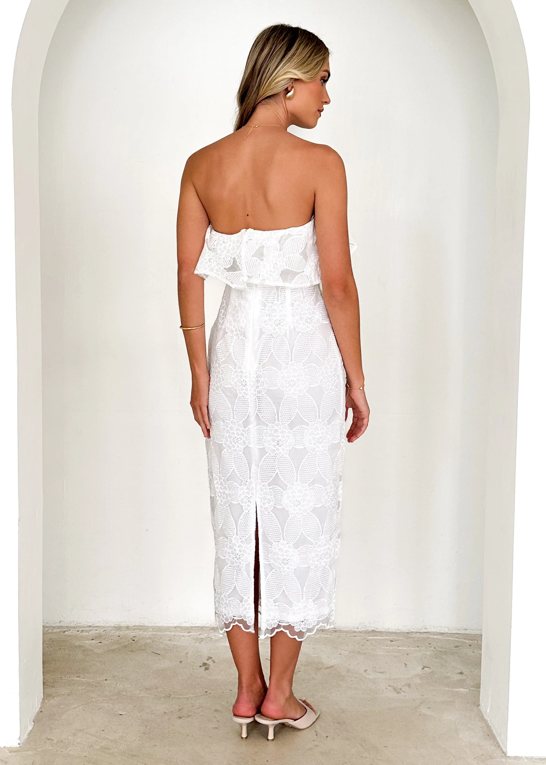 Zara Strapless Midi Dress - White Lace - Image 10
