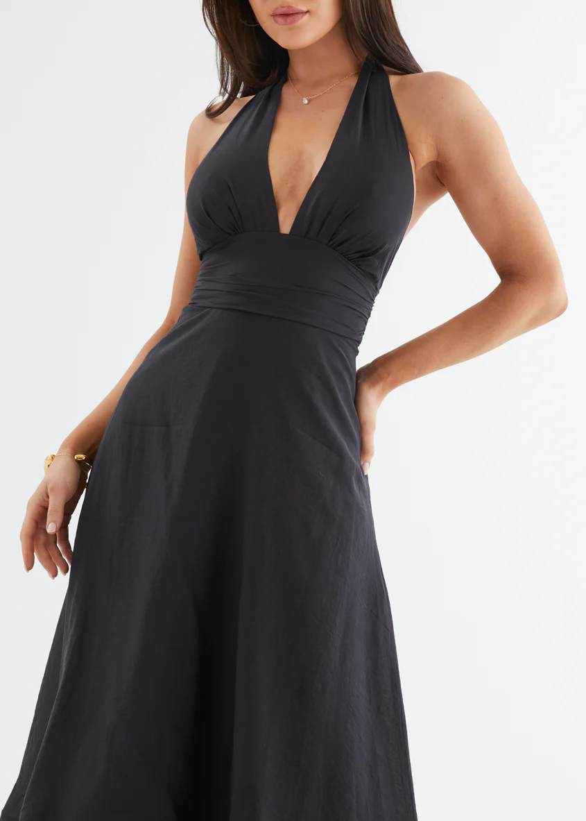 Zayde Halter Midi Dress - Black - Image 8