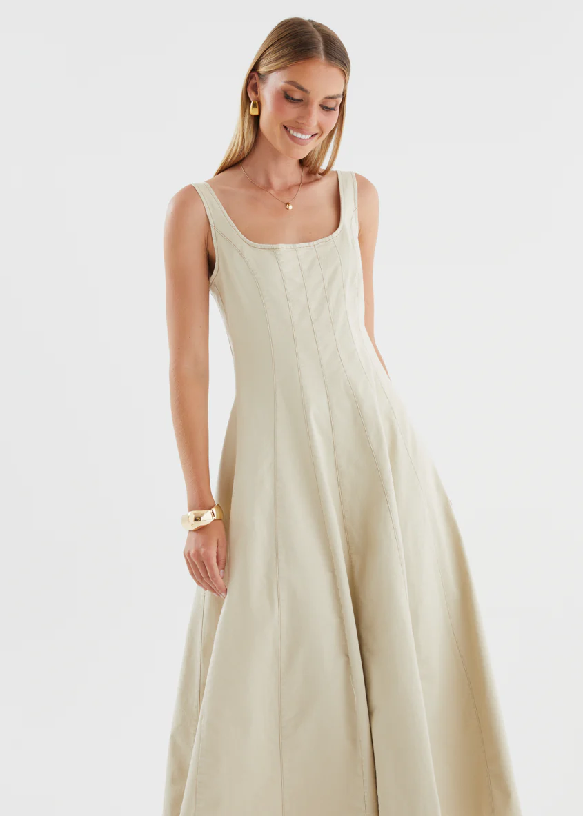 Zaydie Denim Midi Dress - Beige - Image 3