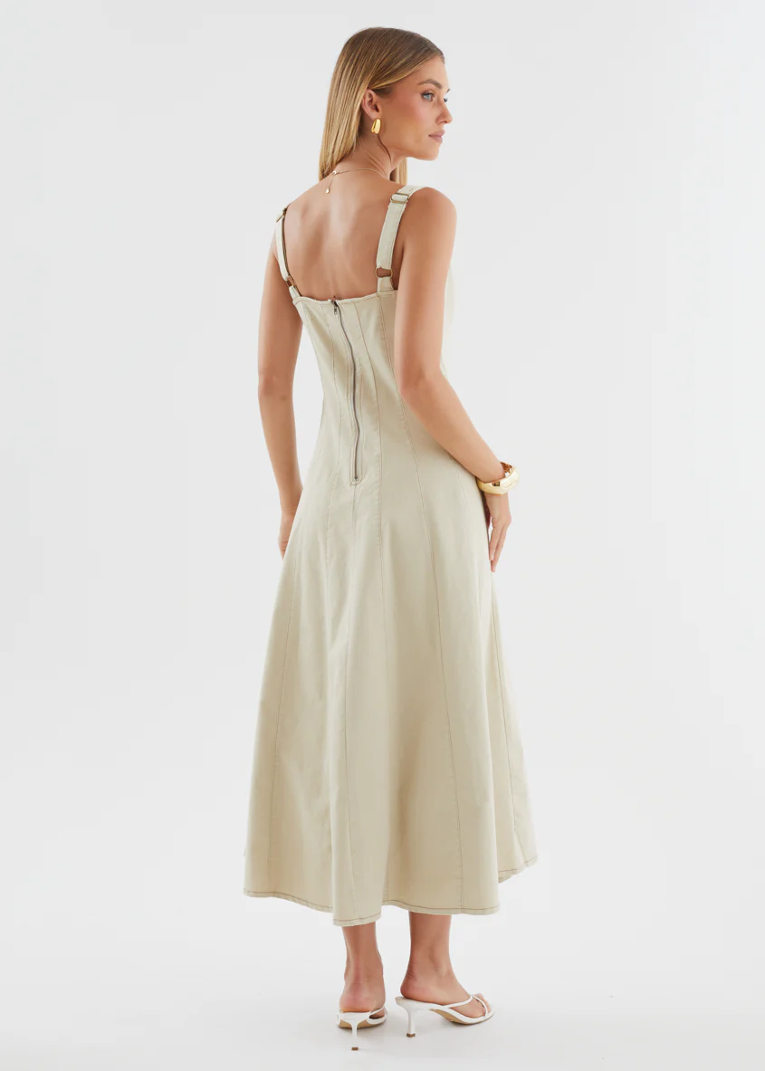 Zaydie Denim Midi Dress - Beige - Image 8
